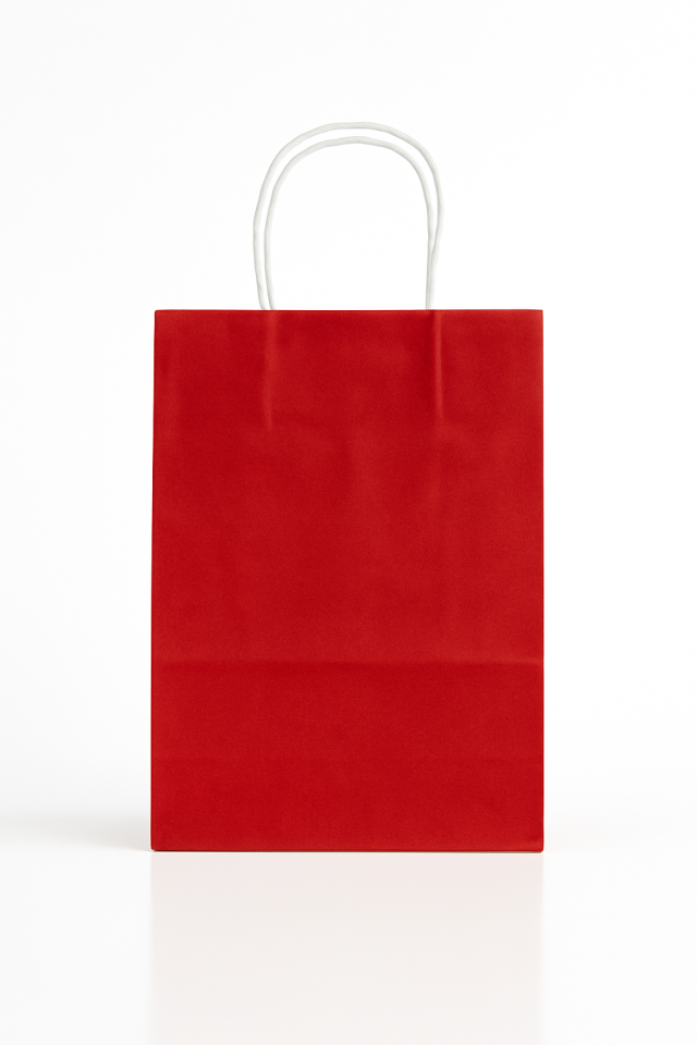 Çanta Beyaz Kraft 18x24x9 cm Burgu Sap Bordo