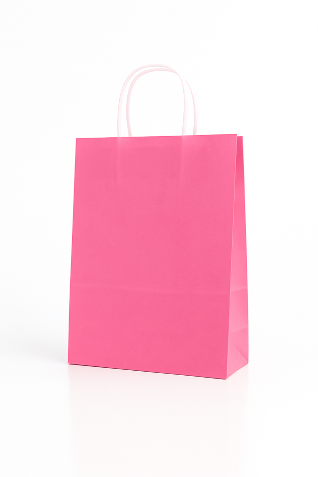 Çanta Beyaz Kraft 18x24x9 cm Burgu Sap Pembe