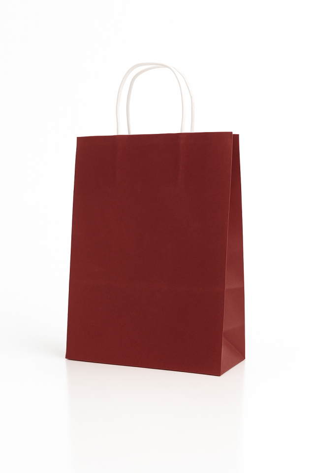 Çanta Beyaz Kraft 25x31x12 Cm Burgu Sap Bordo