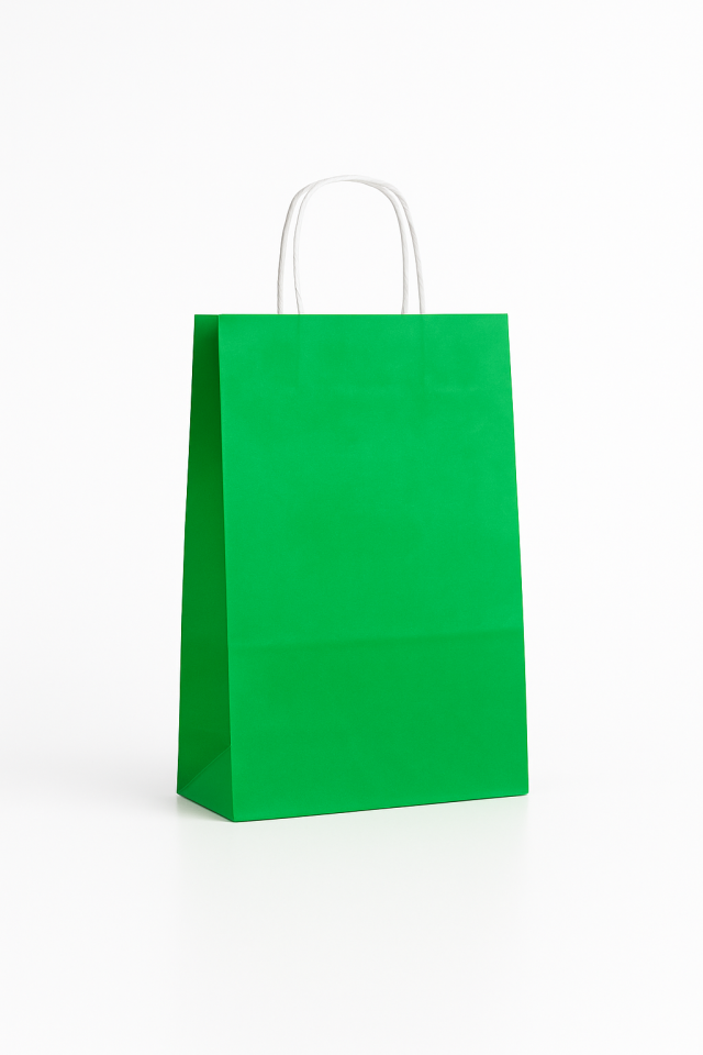 Çanta Beyaz Kraft 25x31x12 Cm Burgu Sap Yeşil 50 ADETLİ PAKET