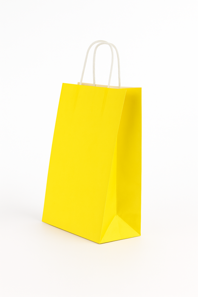Burgu Saplı Sarı Kraft Çanta – 25x31x12 cm
